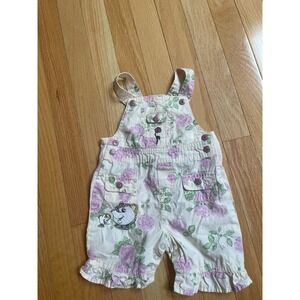 Vintage Guess Floral Overalls  w/ Disney Beauty and the Beast Embroidery  3-6M